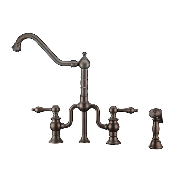 Whitehaus Bridge Faucet W/ Long Traditional Swivel Spout, Lvr Handles And Brass S WHTTSLV3-9771-NT-ORB - main